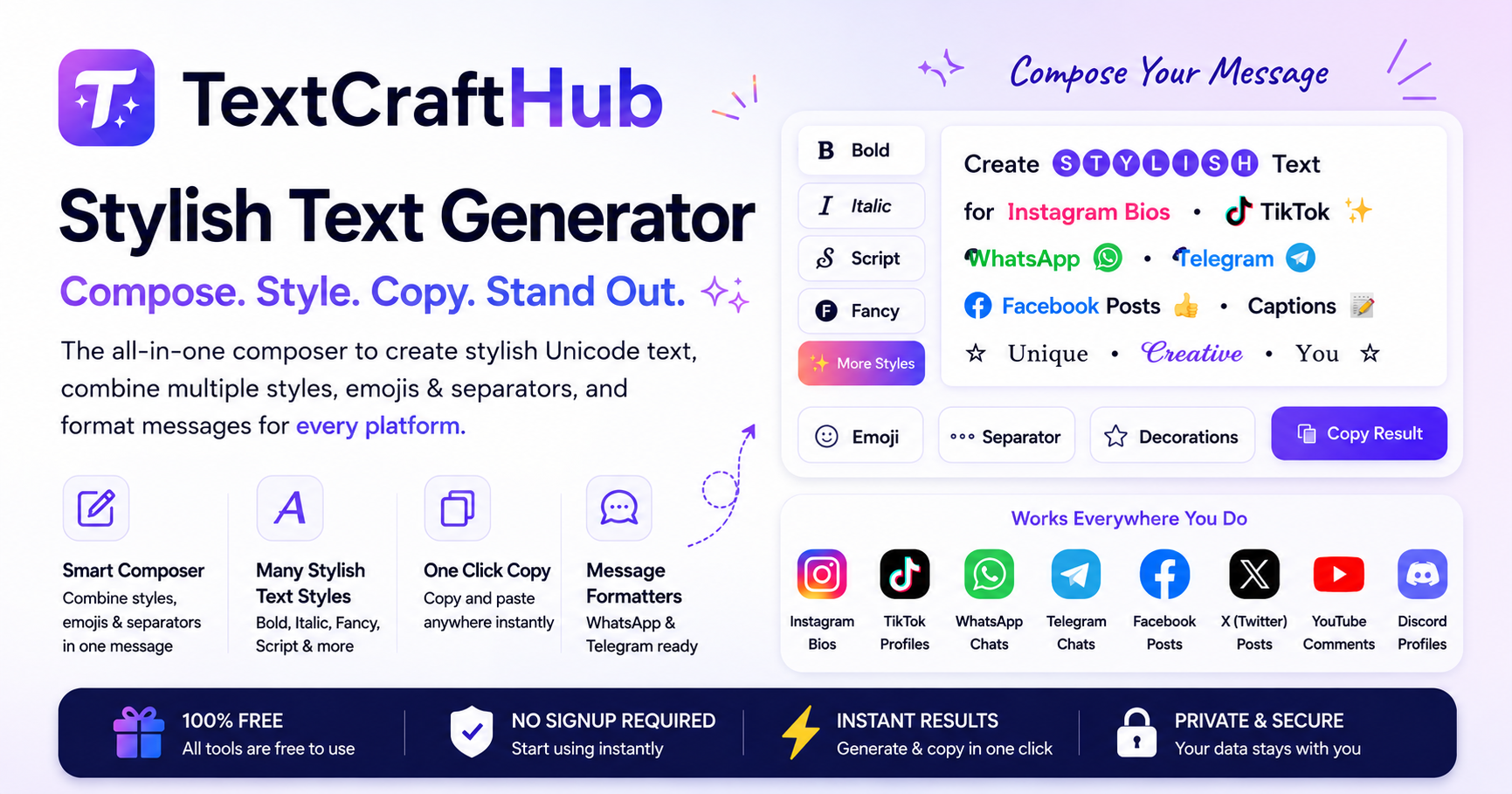 TextCraftHub - Stylish Text Generator & Message Formatter